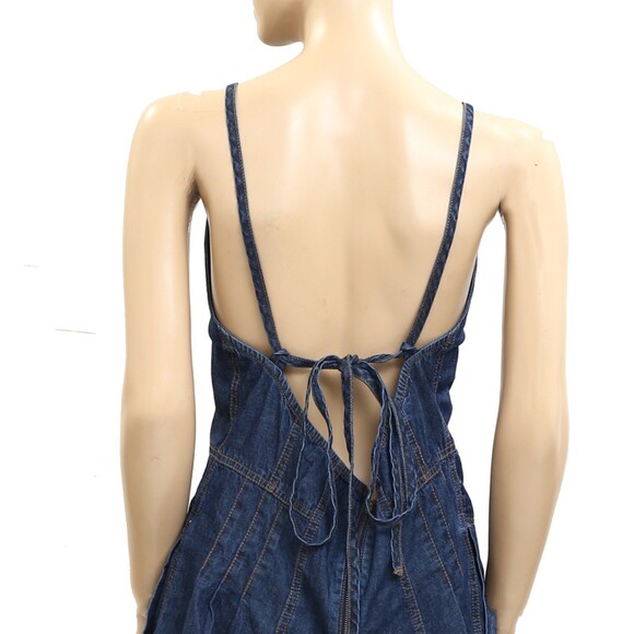 Free People We The Free Nostalgia Ultra-Shortalls Romper Denim Swingy L 282592 - Picture 8 of 9